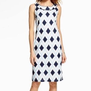 Talbots 2P Sleeveless Navy and White Geometric Dress, NWT